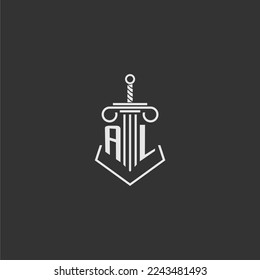 AL initial monogram law firm with sword and pillar logo design