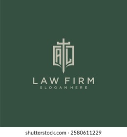 AL initial monogram for law firm with sword and shield logo image