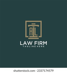 Logotipo de monograma inicial AL para la firma de abogados con diseño de hitos en cuadrado creativo