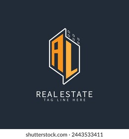 Logo de monograma inicial de AL para diseño creativo inmobiliario.