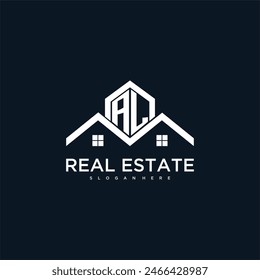 AL initial monogram logo for real estate with creative roof and home image design
