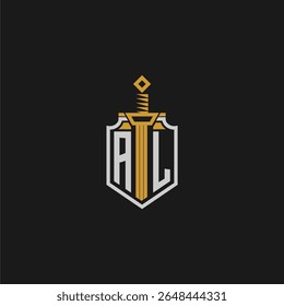 AL monograma inicial para imagem em estilo escudo e espada