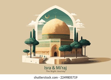 al Isra and Miraj design ,al aqsa illustration background. - Shutterstock ID 2249805719