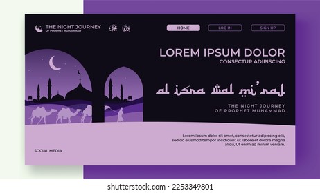Al Isra wal Miraj the night journey of prophet muhammad Landing Page Background vector illustration islamic background ceremony, for web page, banner, flyer, poster