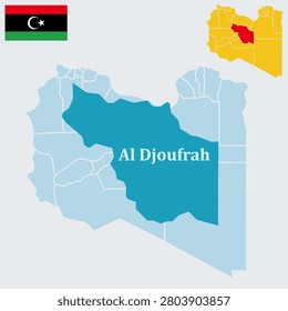 Al Jufrah Libya Map - Central District, Houn Capital and Saharan Oasis Region Vector Outline.