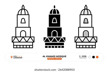 Al Khamis Mosque Line Icon. Manama, Bahrain, Landmark, Silhouette, Color Vector, Editable Stroke.