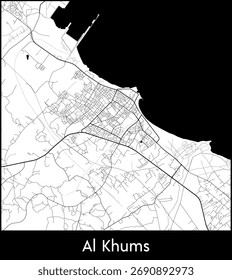 Mapa da cidade de Al Khums, Líbia - Mapa vetorial topográfico
