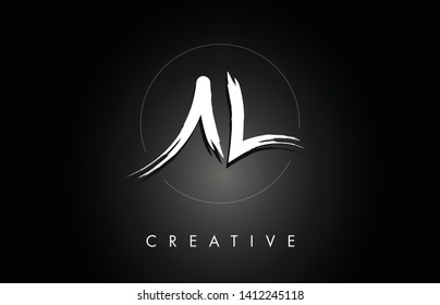 AL A L Brushed Vector Letter Logo Design with Creative Modern Brush Lettering Texture and Hexagonal Shape. Brush Letters Design Logo Vector Illustration.