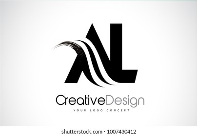 AL A L Creative Modern Black Letters Logo Design with Brush Swoosh