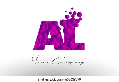 AL A L Dots Letter Logo with Purple Pink Magenta Bubbles Texture Vector.