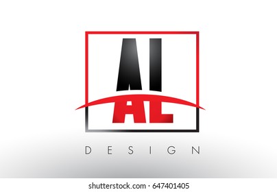 AL A L Logo Letters with Red and Black Colors and Swoosh. Creative Letter Design Vector.