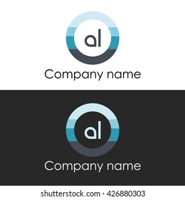 AL letter circle shape icon logo white blue