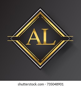 AL Letter logo in a square shape gold and silver colored geometric ornaments. Vector design template elements for your business or company identity.