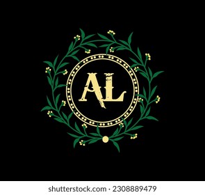 AL Logo design with unique and simple design., laurel wreath with ribbon.