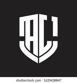 AL Logo monogram with emblem shield shape design isolated on black background