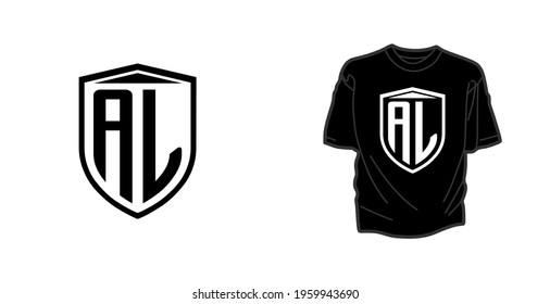 AL logo monogram with emblem shield style design template, perfect for t-shirt, hoodie, etc