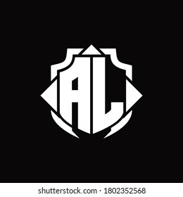 AL logo monogram with shield line and 3 arrows shape design template on black background