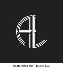 AL Logo monogram triple ribbon style line design template isolated on black background