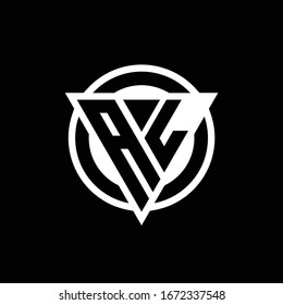 AL logo with negative space triangle shape and circle rounded design template isolated on black background