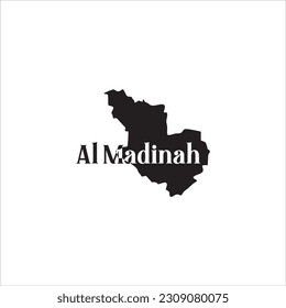 Al Madinah map and black lettering design on white background