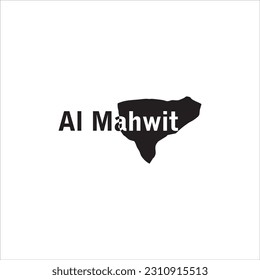 Al Mahwit map and black lettering design on white background