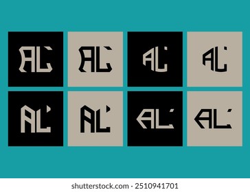 Diseño de conjunto de logotipos minimalistas y clásicos AL. Monograma AL Vector poligonal y circular. AL diseño único.