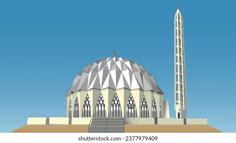 Al Nilin (The Two Niles) mosque in Omdurman. Khartoum city. Sudan landmarks. Beautiful building. Iconic design. Modern architecture. High quality. Large size. Ramadan Kareem. Vector art.