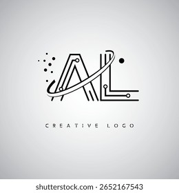 AL Orbit Monogram Logo – Futuristic Minimal Letter mark with Circular Line Art, Tech-Inspired Dots and Space Motion Concept for Modern Branding Identity