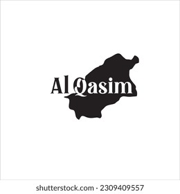 Al Qasim map and black lettering design on white background