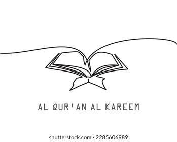 Al Qur'an Line Art - One continuous line drawing of holy book al qur'an al kareem the book of Muslims. Vector illustration of Al quran line art for symbol of ramadan night for muslims.