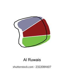 Al Ruwais map flat vector illustration, Outline Map of Qatar Vector Design Template. Editable Stroke