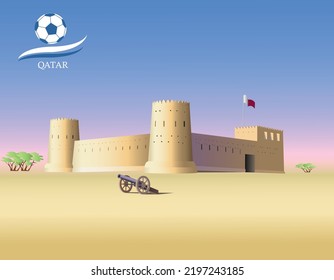 Al Zubara (Az Zubarah) Fort in Qatar. Vector illustration svg