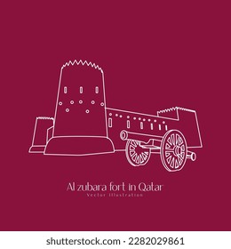 Al Zubara fort in Qatar, Line Art,  Vector Illustration