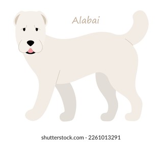 Alabai Dog (Central Asian Shepherd) cute animal in colorful cartoon style isolated on white background. Vector graphics. Commonly referred to as Central Asian Shepherd Dogs are a large breed.