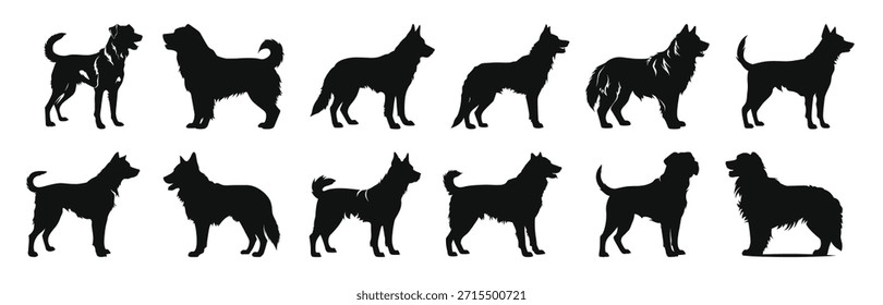 alabai dog silhouettes vector set dogs breed black
