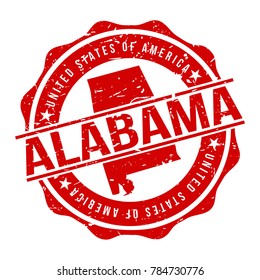 Alabama America Original Stamp Design Vector Art Tourism Souvenir Round