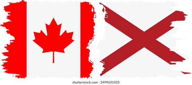 Alabama and Canada grunge brush flags connection, vector