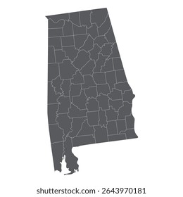 Alabama con el mapa de la ciudad. Mapa del estado de Alabama en color gris. 