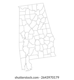 Alabama con el mapa de la ciudad. Mapa del estado de Alabama en color blanco. 