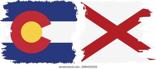 Alabama y los estados de Colorado grunge pincel banderas conexión, Vector