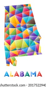 Alabama - colorido bajo forma de estado de poly us. Triángulos geométricos multicolor. Diseño moderno y de moda. Ilustración vectorial.