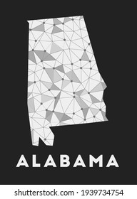Alabama - communication network map of US state. Alabama trendy geometric design on dark background. Technology, internet, network, telecommunication concept. Vector illustration.