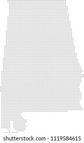 Alabama dot map vector outline gray background. Dotted map of Alabama state of USA