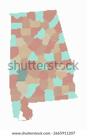 Alabama dotted map. Digital style map of the state on white background. Alabama shape with square dots. Colored dots style. Small size squares. Trending vector illustration.