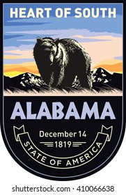 Alabama, emblem of the U.S. state, black bear at dawn on a dark background