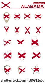 Alabama Flag Collection. Big set for design. Vector Illustration.