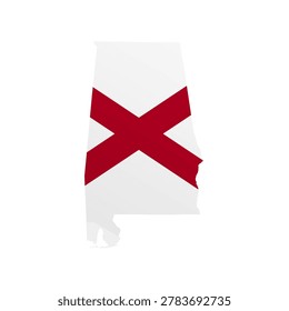 Alabama flag map poster. US state pride wall decor artwork. Patriotic printable digital art. Detailed vector illustration