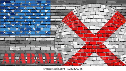 Alabama flag on the grey USA flag background - Illustration