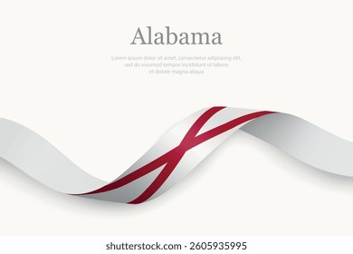 Alabama Flag on Waving Ribbon with Elegant Design. State of United States