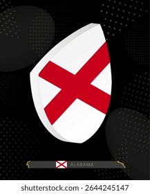 Alabama Flag Shield icon in 3D on Dark Modern Abstract Rugby Background. Perfect for sports events, heritage themes, national celebrations, and patriotic designs.